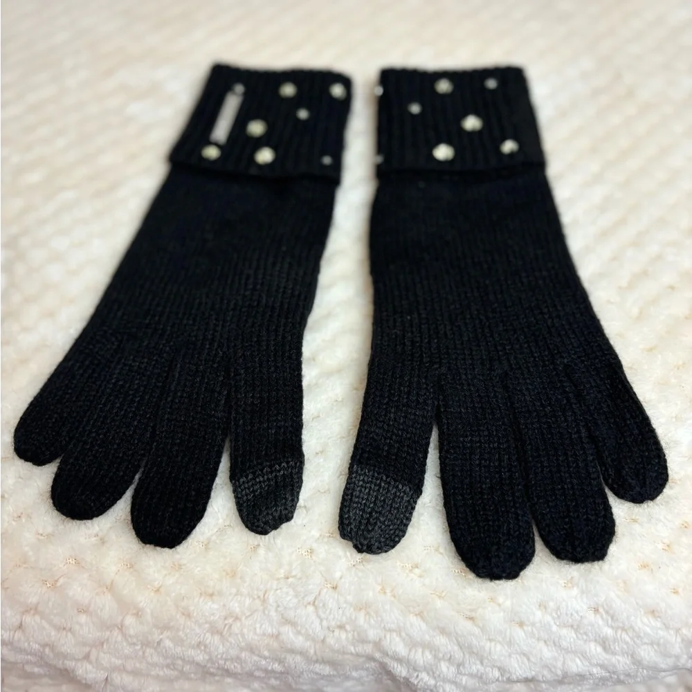 Michael Kors Black Knit Gem Gloves, Ladies